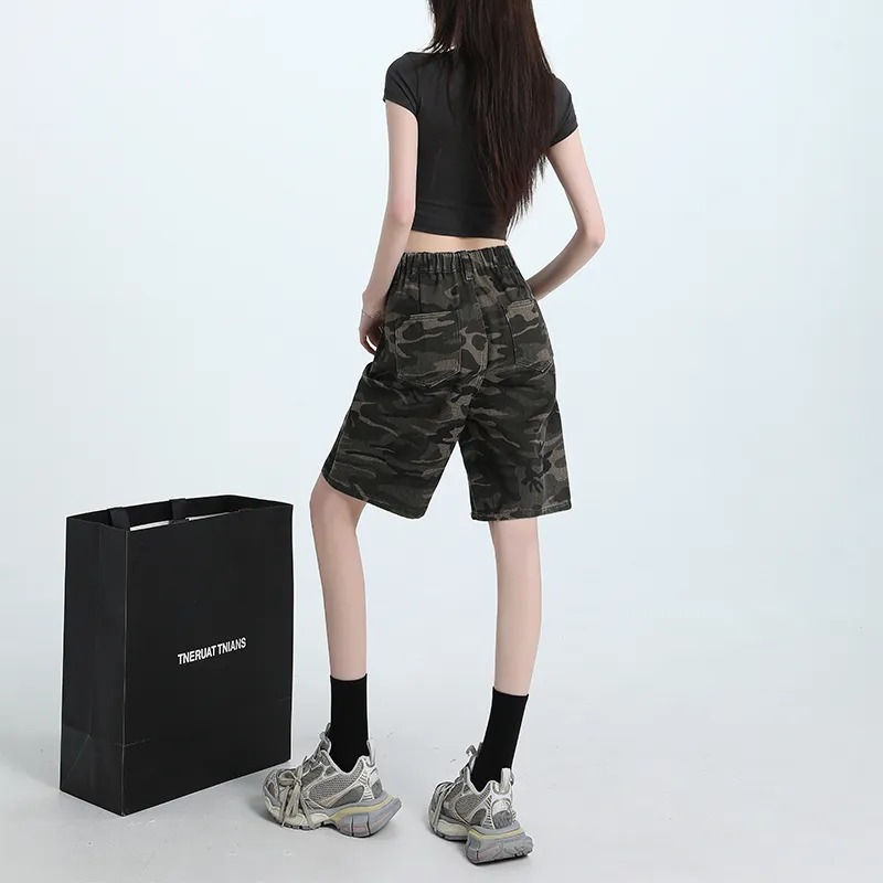 Wen Shan Denim Shorts Women's Army Green-6