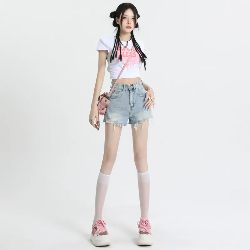 Wen Shan Denim Shorts Women's Light Blue-3