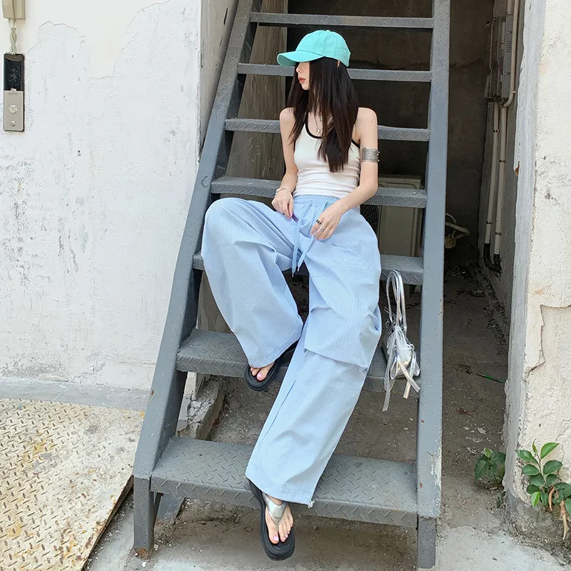 Wen Shan Casual Pants Women's Light Blue Pants-4