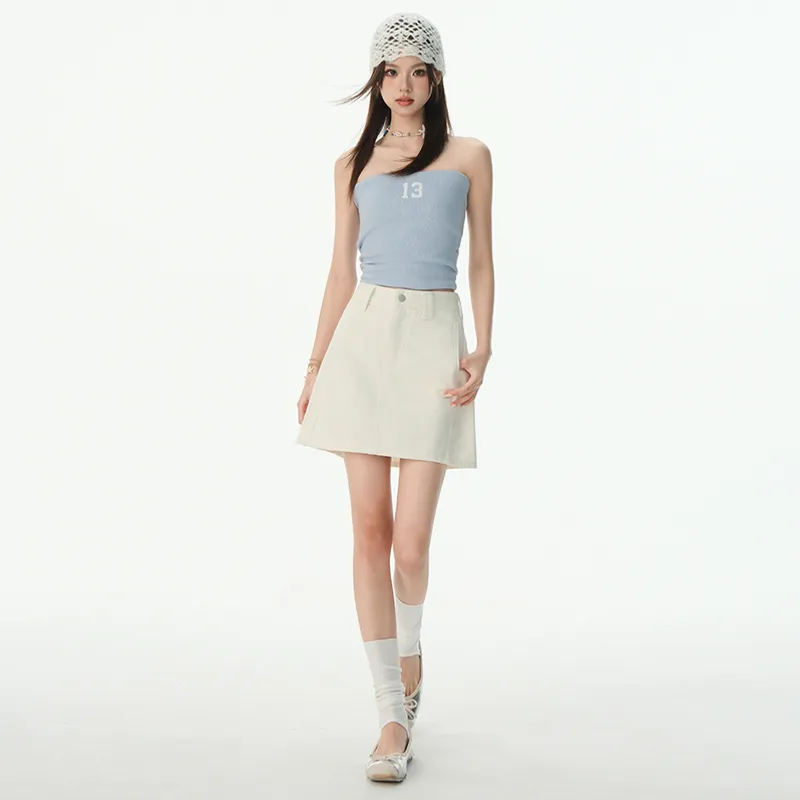 Wen Shan Denim Short Skirts Women's Ecru-3