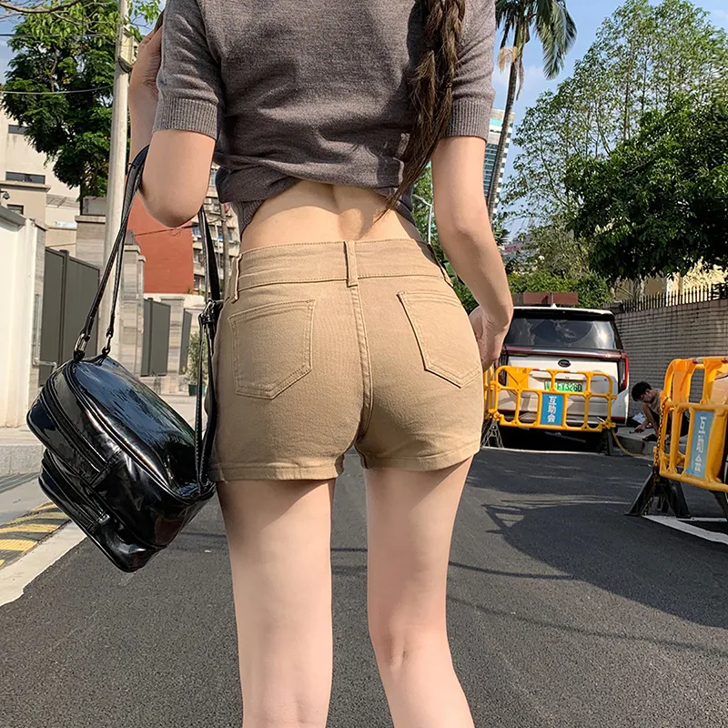 Wen Shan Denim Shorts Women's Khaki-5