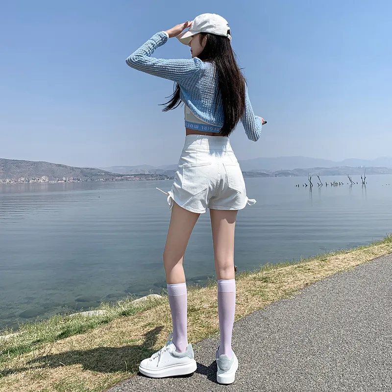 Wen Shan Denim Shorts Women's White-4