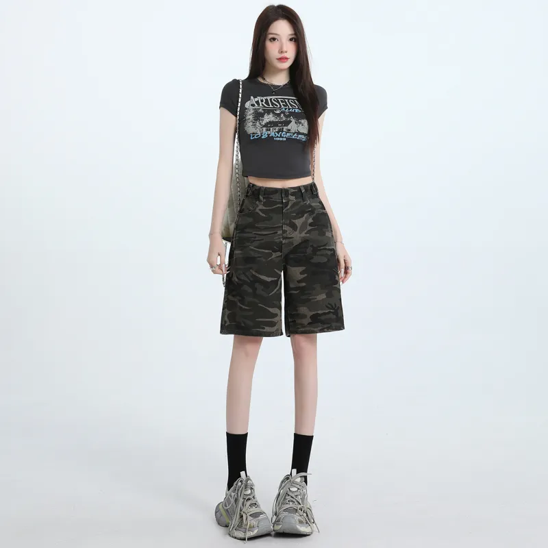 Wen Shan Denim Shorts Women's Army Green-2
