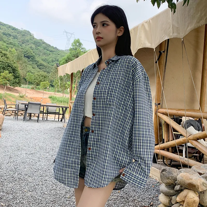 Wen Shan Shirts Women's Blue Plaid-5