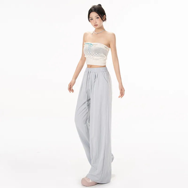 Wen Shan Casual Pants Women's Gray Blue-2