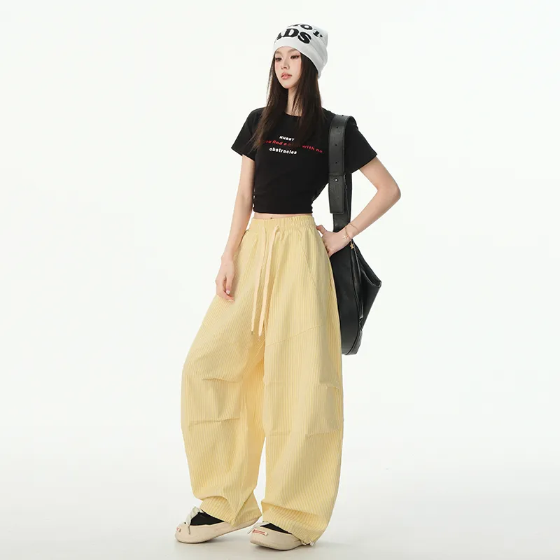 Wen Shan Casual Pants Women's Stripes Yellow-2