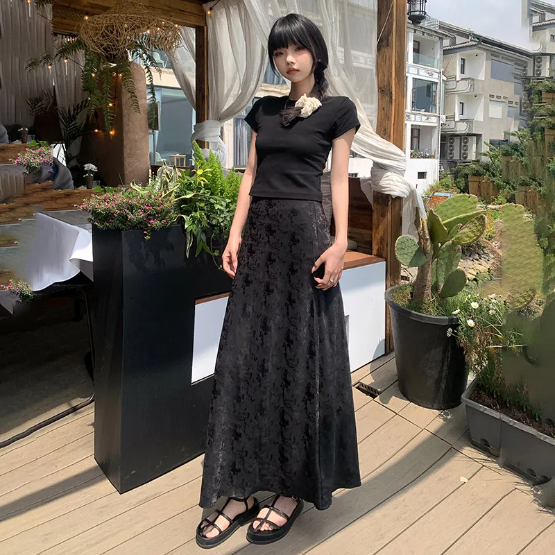 Wen Shan Casual Long Skirt Women's Black-2