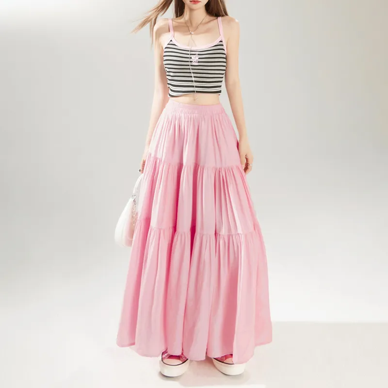Wen Shan Casual Long Skirt Women's Pink-3