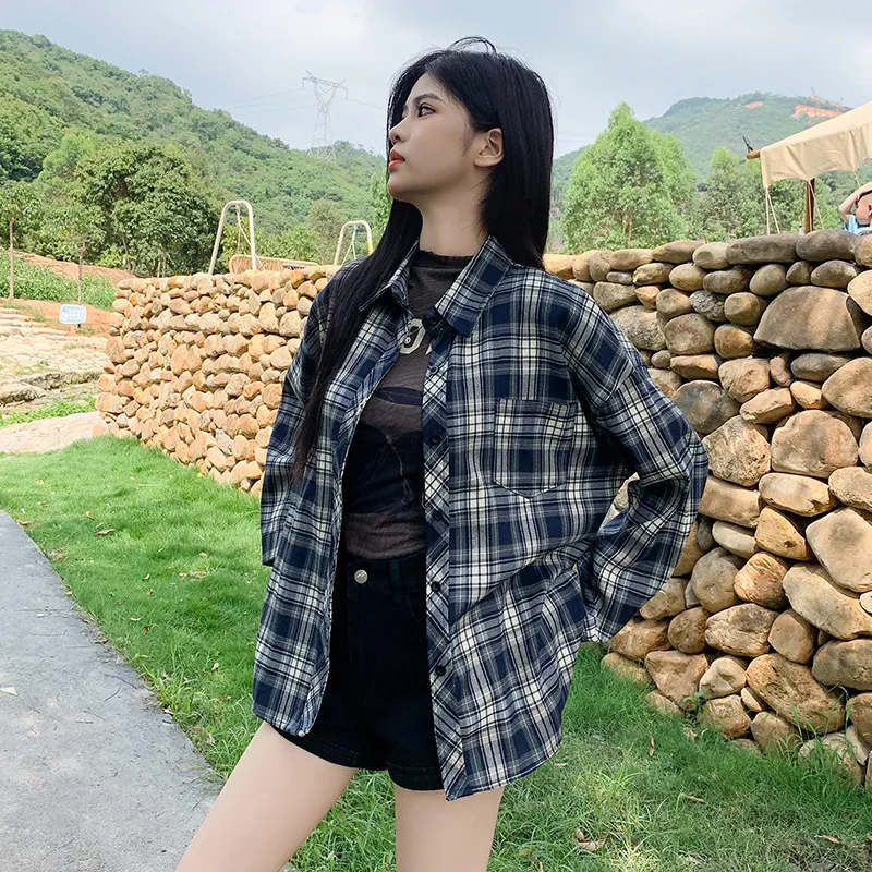 Wen Shan Shirts Women's Blue Plaid-5