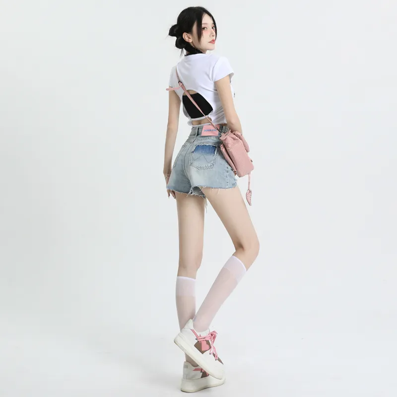 Wen Shan Denim Shorts Women's Light Blue-6