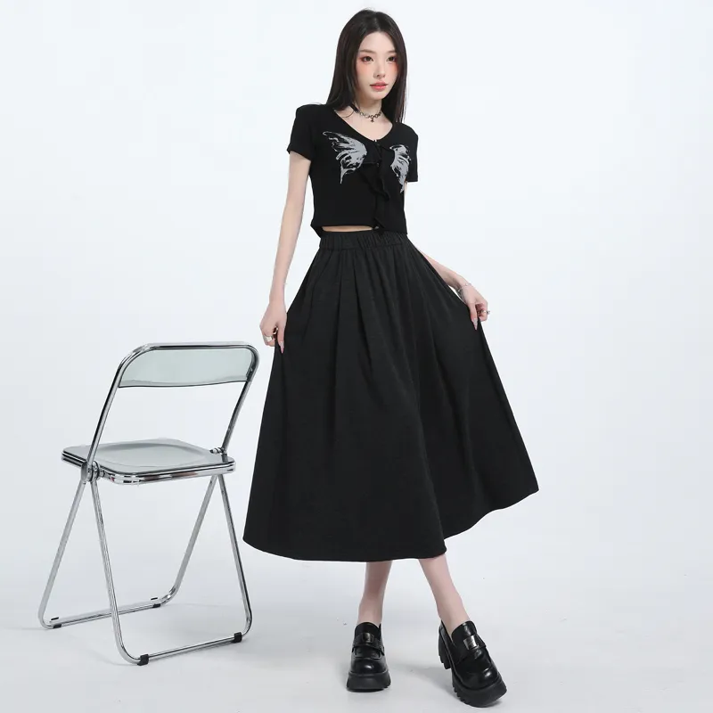 Wen Shan Casual Long Skirt Women's Black-4