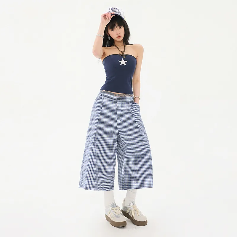 Wen Shan Denim Shorts Women's Plaid-3