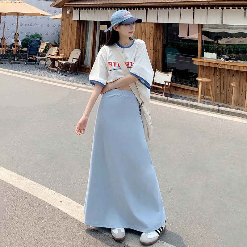 Wen Shan Casual Long Skirt Women's Light Blue-4