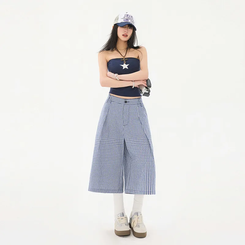 Wen Shan Denim Shorts Women's Plaid-5