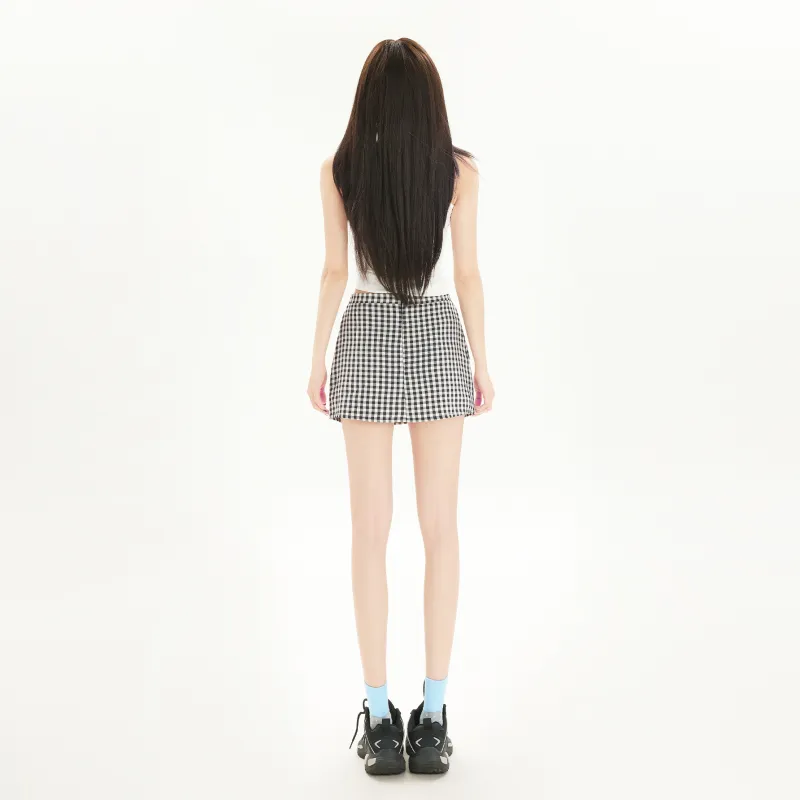 Wen Shan Casual Short Skirts Women's Black White Plaid-4