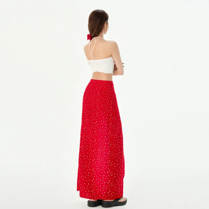 Wen Shan Casual Long Skirt Women's Red-6