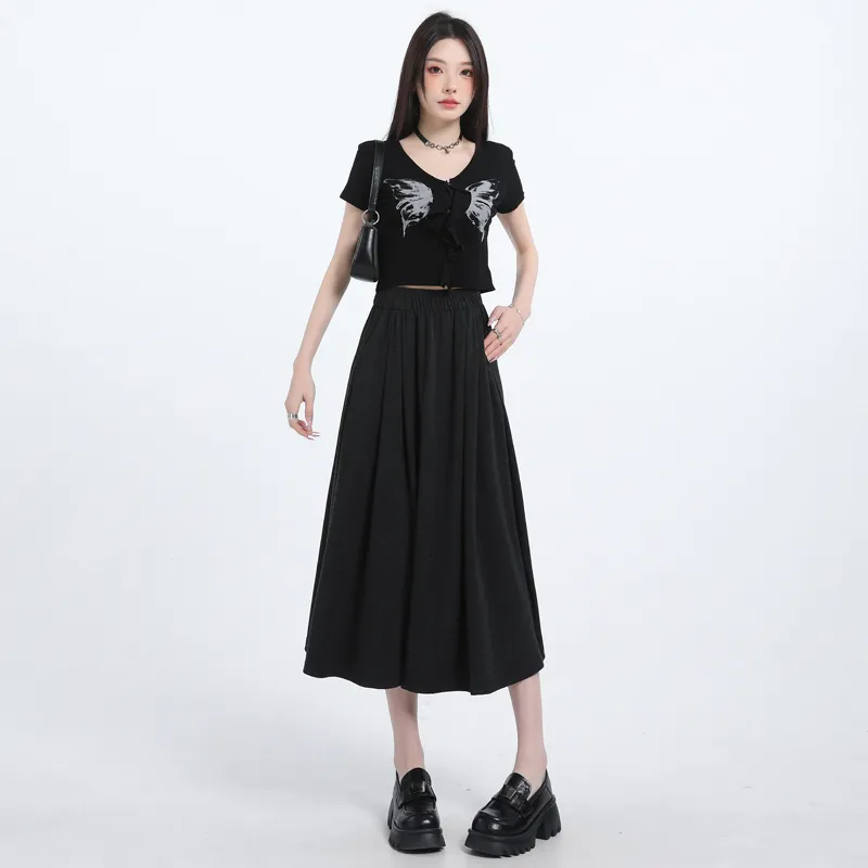 Wen Shan Casual Long Skirt Women's Black-2