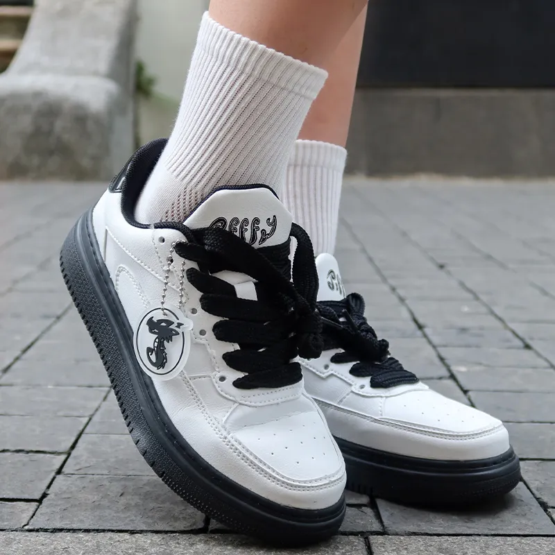 Jifffly Anti Slip Wear Resistant Lightweight Breathable Height Increasing Low Top Skateboard Shoes Unisex White Black-3