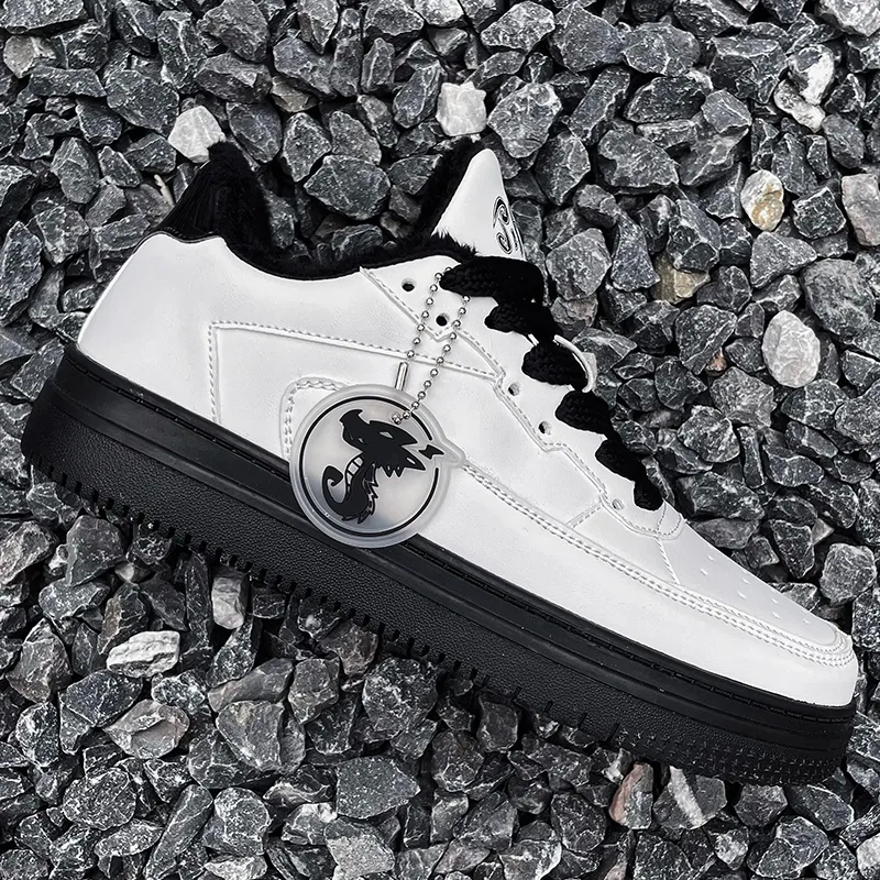 Jifffly Anti Slip Wear Resistant Lightweight Breathable Height Increasing Low Top Skateboard Shoes Unisex White Black-6