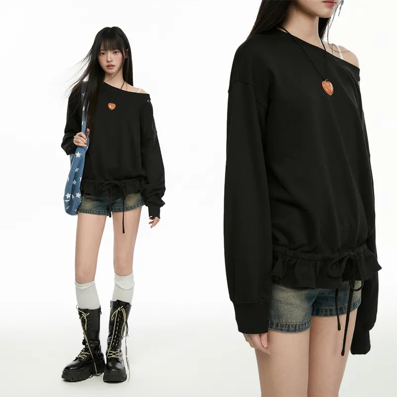 CYNI Drawstring Asymmetrical Shoulder Sweatshirt Women's-2
