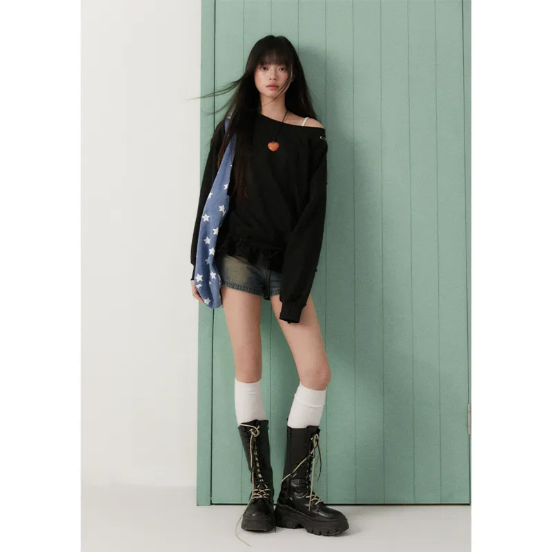 CYNI Drawstring Asymmetrical Shoulder Sweatshirt Women's-3