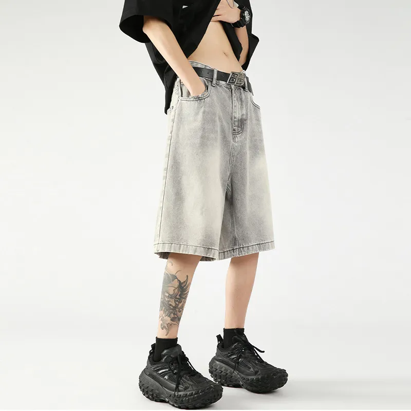 OPMO Denim Shorts Unisex Gray[No Belt]-6