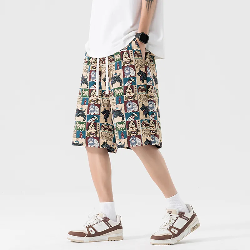 OPMO Casual Shorts Unisex Embroidery Dog-3