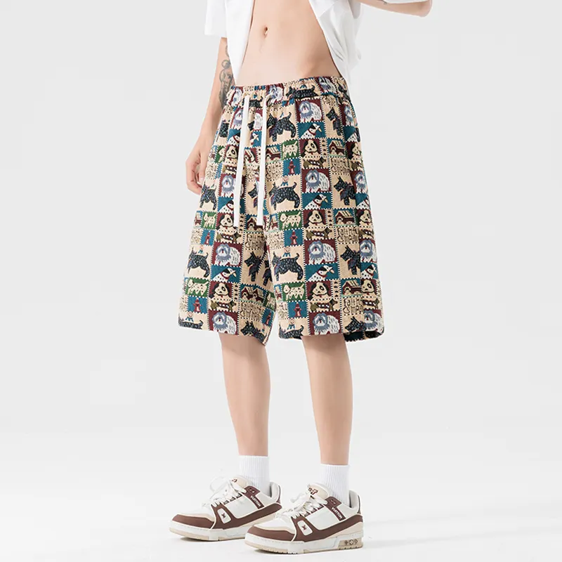 OPMO Casual Shorts Unisex Embroidery Dog-2