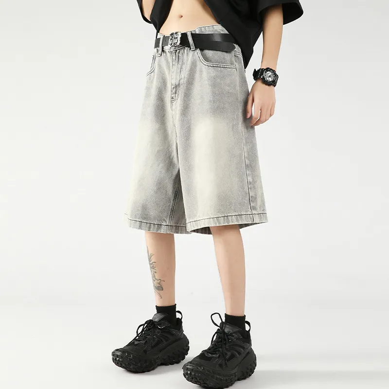 OPMO Denim Shorts Unisex Gray[No Belt]-3