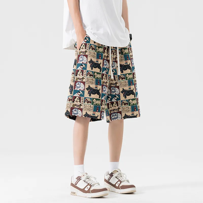 OPMO Casual Shorts Unisex Embroidery Dog-4