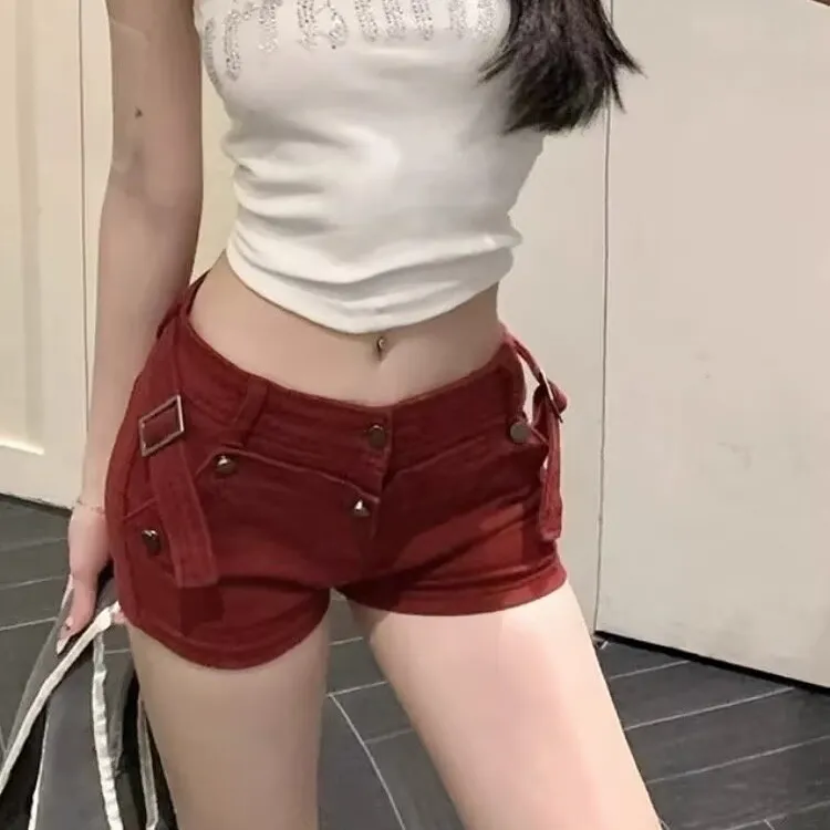YEARNED Denim Shorts Women's Red-3
