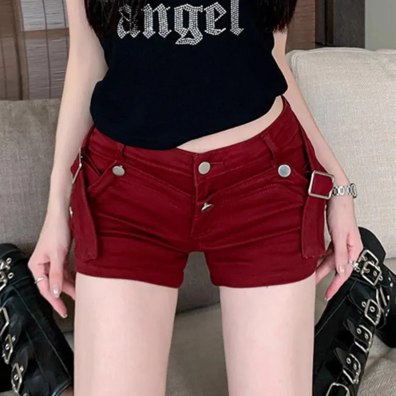 YEARNED Denim Shorts Women's Red-1