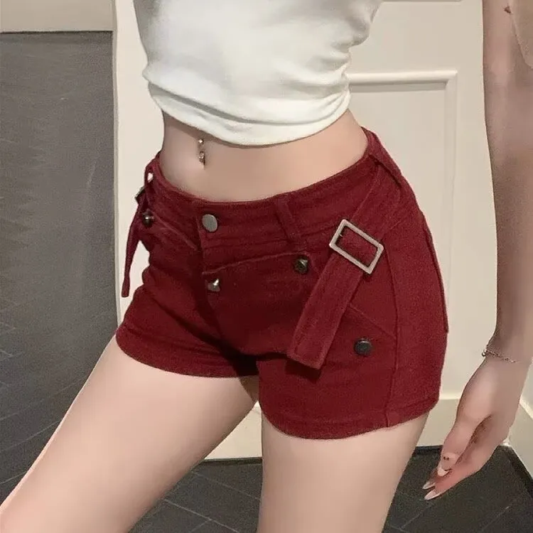 YEARNED Denim Shorts Women's Red-4