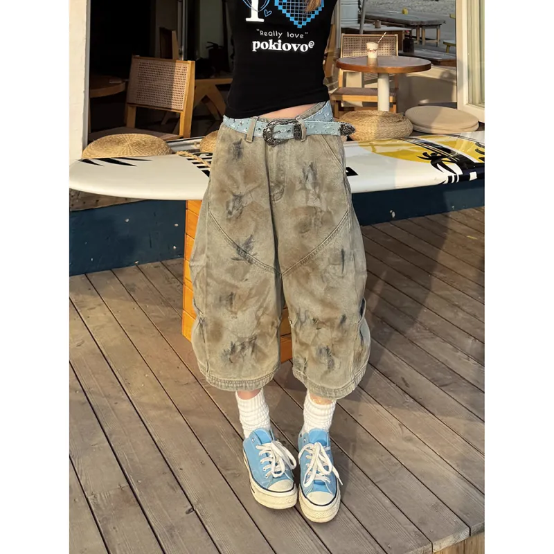 YEARNED Denim Shorts Women's Yellow Mud-5