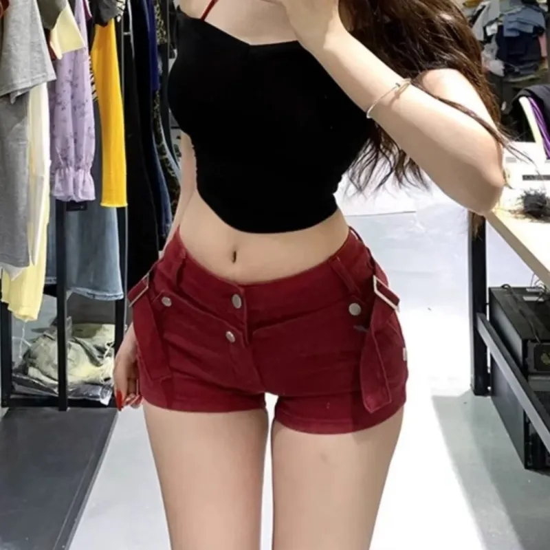 YEARNED Denim Shorts Women's Red-2