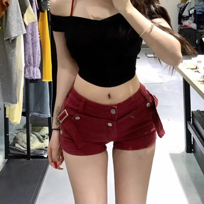 YEARNED Denim Shorts Women's Red-1