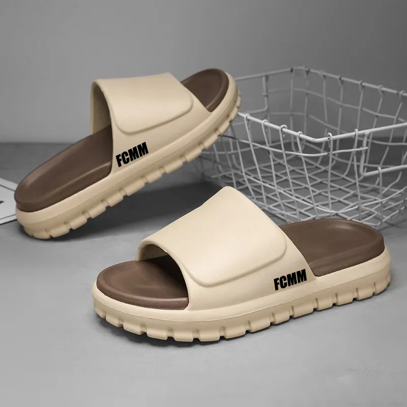 FCMM Slide Slippers Unisex Khaki Brown/Black White/Pure Black/Military Green Apricot-9