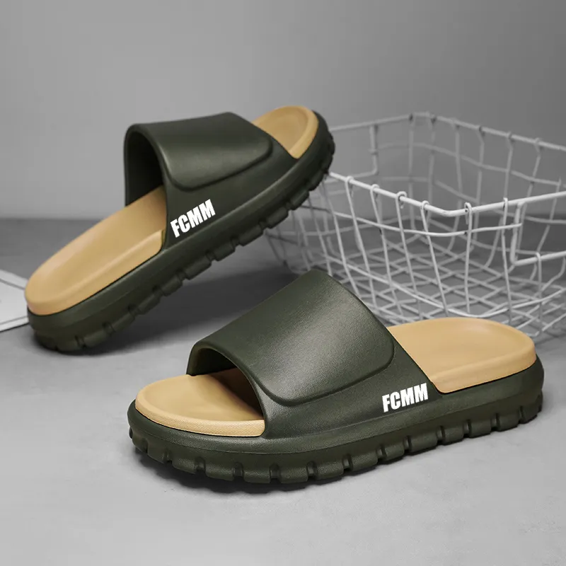 FCMM Slide Slippers Unisex Khaki Brown/Black White/Pure Black/Military Green Apricot-3