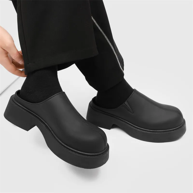 FCMM Rubber Sole Slip Resistant Abrasion Resistant Closed Toe Slippers Men's Black-3