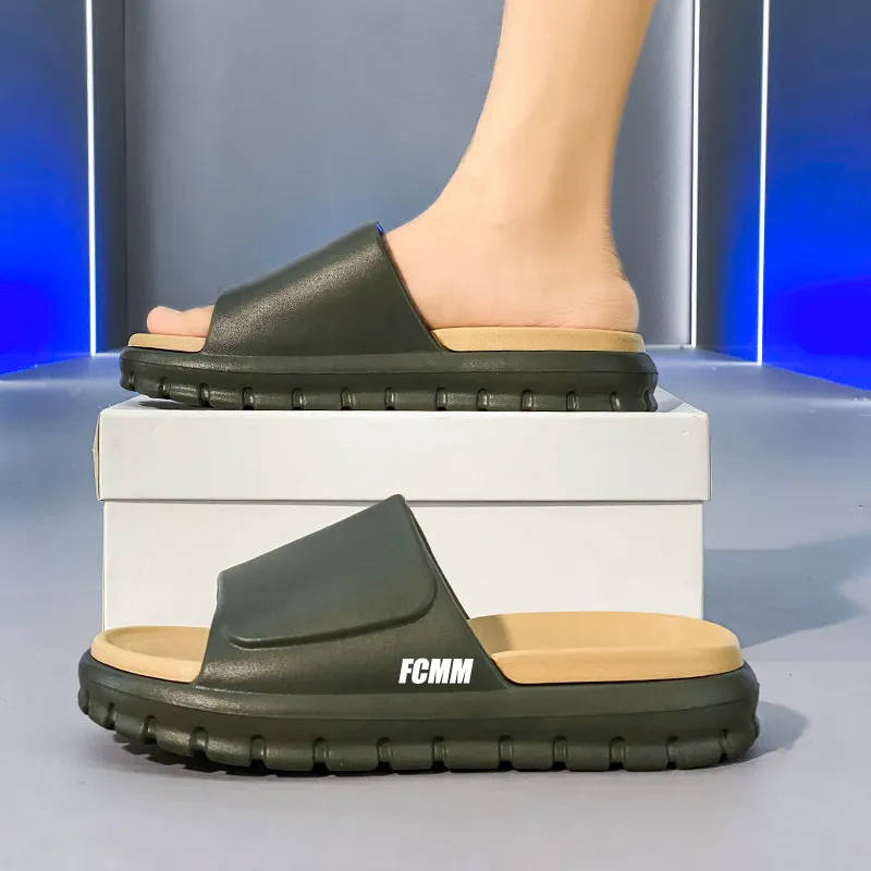 FCMM Slide Slippers Unisex Khaki Brown/Black White/Pure Black/Military Green Apricot-4