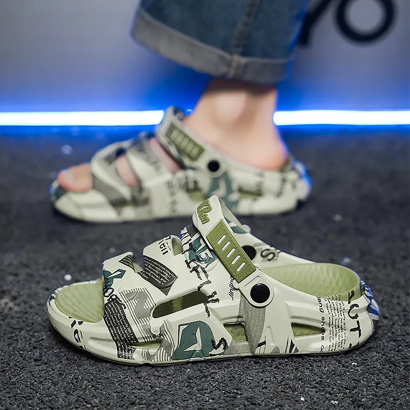 FCMM Beach Sandals Men Black Gray/Khaki/Green-12