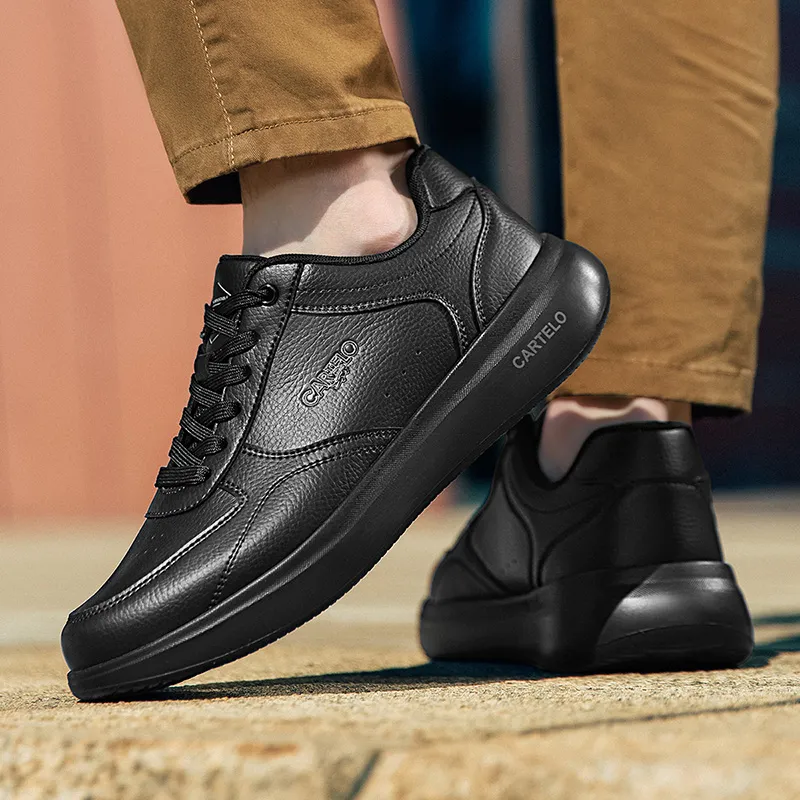CARTELO Soft Leather Comfortable Black Shoes Casual Shoes Men's Black-3