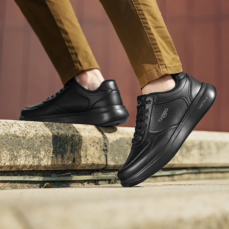 CARTELO Soft Leather Comfortable Black Shoes Casual Shoes Men's Black-2