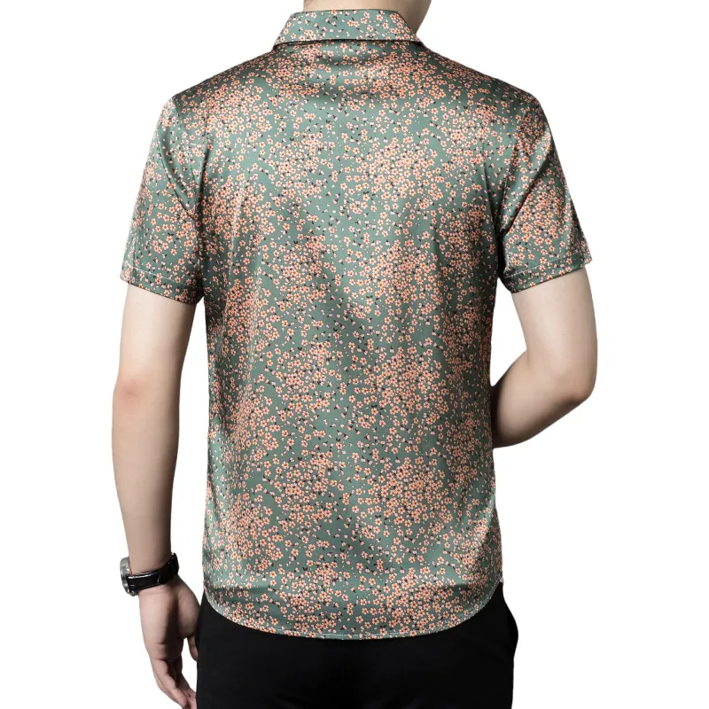 PIERRE CARDIN Shirt Men's Green Cherry Blossoms-4