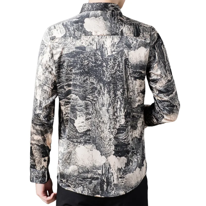 PIERRE CARDIN Shirt Men's Ink Clouds And Shadow Paintings-3
