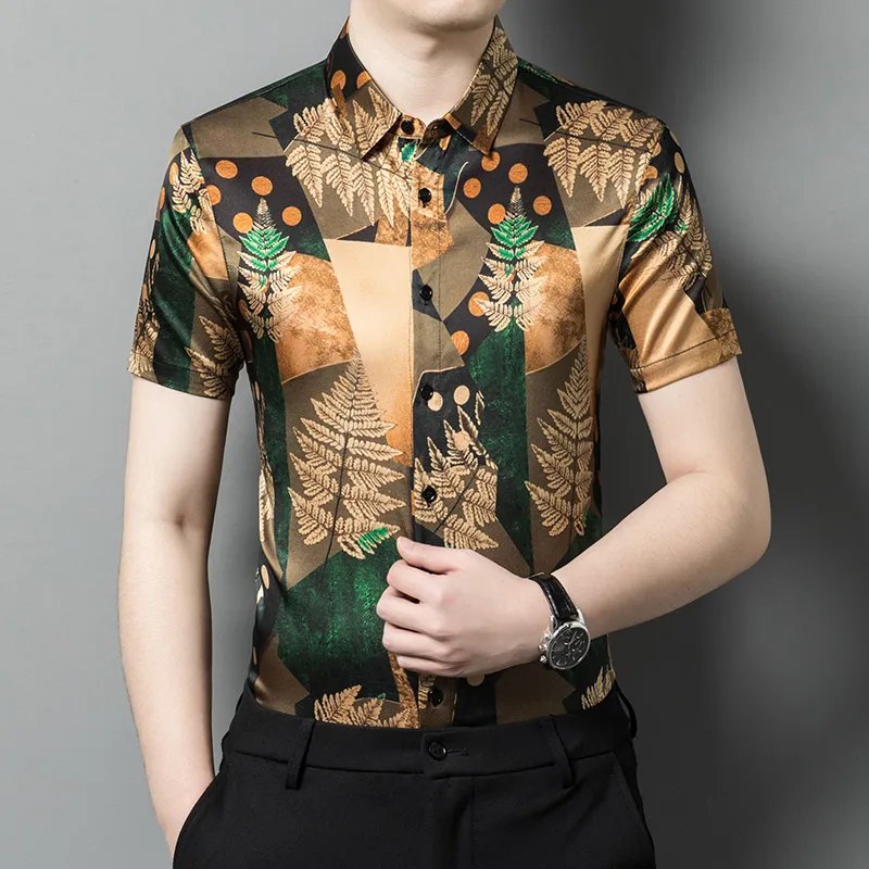 PIERRE CARDIN Shirt Men's Green Gold Illusion Dress-5
