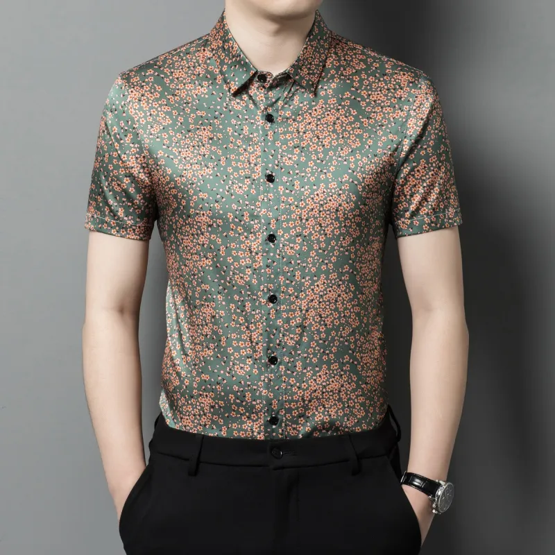 PIERRE CARDIN Shirt Men's Green Cherry Blossoms-1