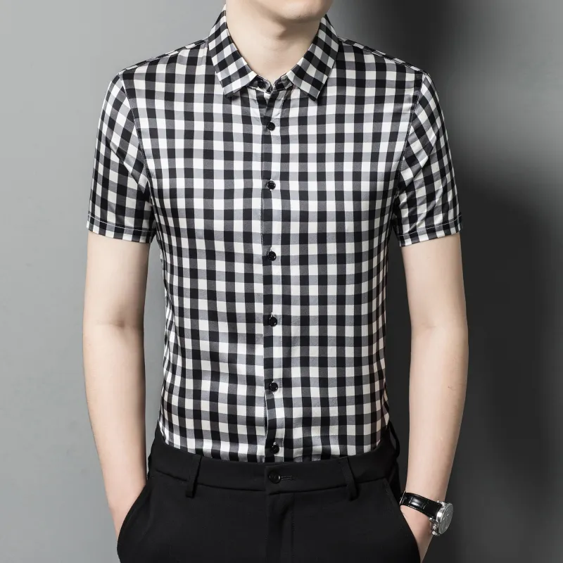 PIERRE CARDIN Shirt Men's Black White Plaid-1