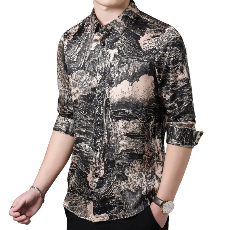PIERRE CARDIN Shirt Men's Ink Clouds And Shadow Paintings-1