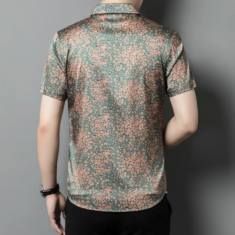 PIERRE CARDIN Shirt Men's Green Cherry Blossoms-2